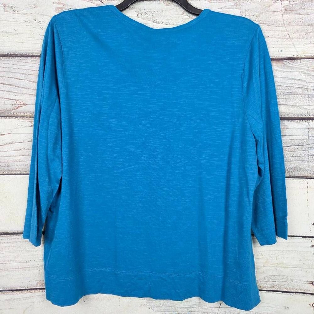 Chico’s Blue Hooded Pullover 3/4 Sleeve Top Size 3 - Picture 4 of 7